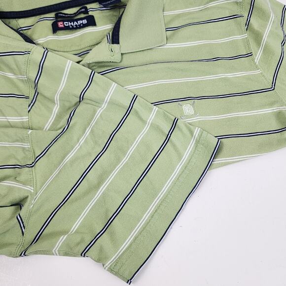 Chaps Golf Lime Green Striped Short Sleeve Collared Polo Shirt Men's Size L - Picture 7 of 8